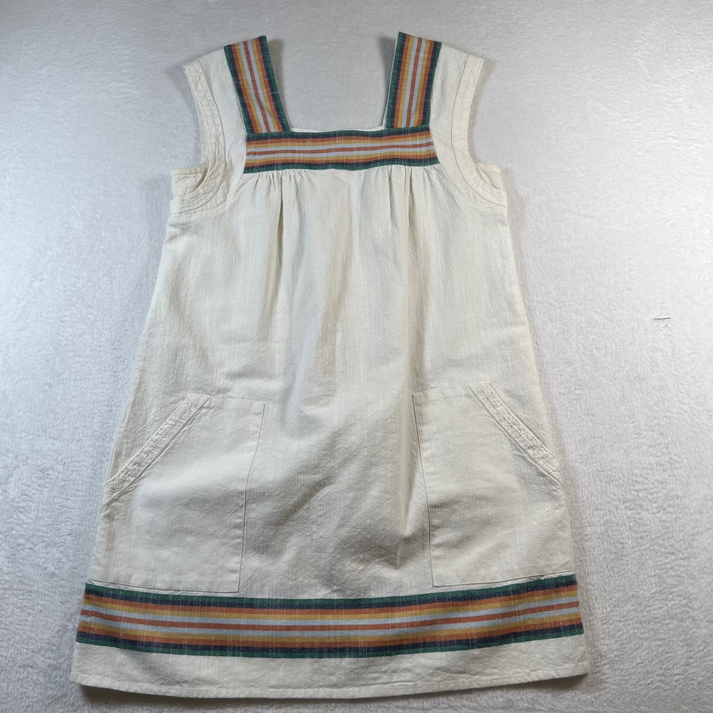 Faherty Organic Cotton Striped Shift Dress Cream Sleeveless Pockets Small